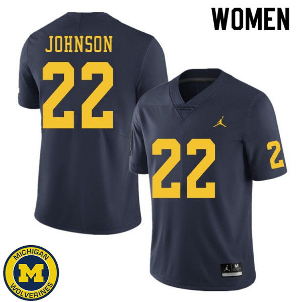 Womens Michigan Wolverines #22 George Johnson Navy Stitched Football Jersey